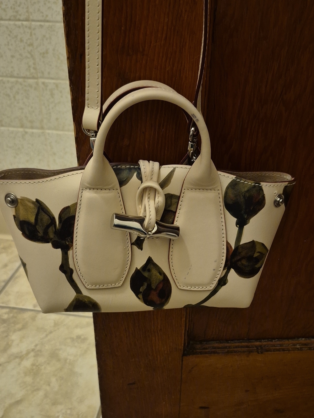 Longchamp Roseau Cream Floral Mini Tote / Crossbody